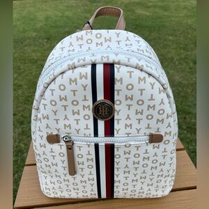 Tommy Hilfiger White and Tan Monogram Backpack NWT